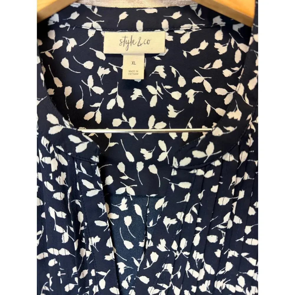 Style & Co Women's Printed‎ Pintuck Ruffle Sleeve Top size XL
